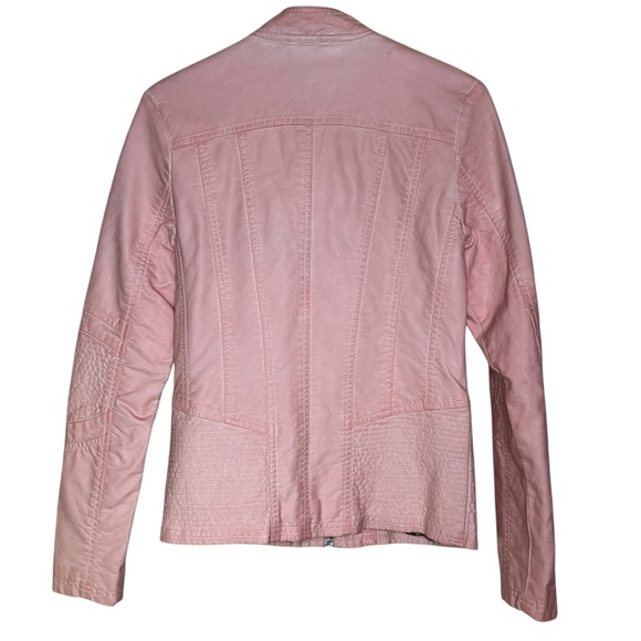 Point Zero Pink Faux Leather Jacket Size S Zipper Pockets EUC - Picture 2 of 6